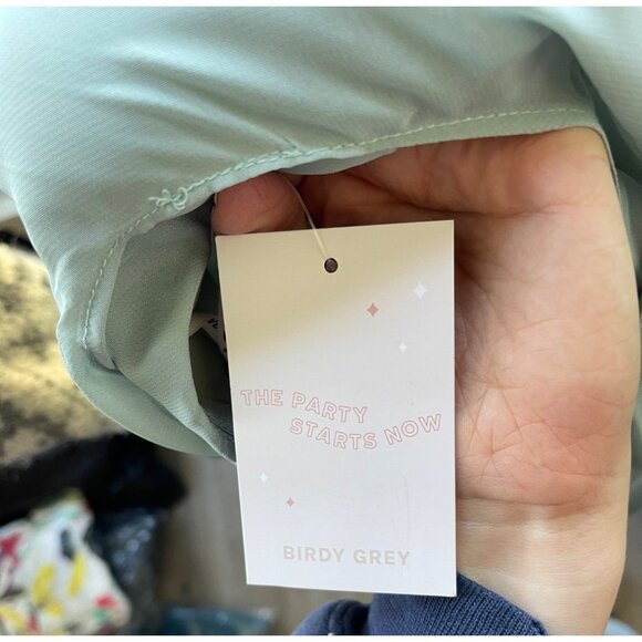 Birdy Grey Kira Chiffon Bridesmaid Dress Size M Sage Green One Shoulder Maxi - Picture 8 of 10